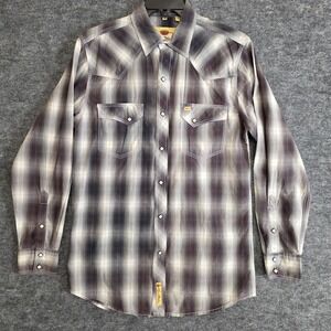 Larry Mahan Western Pearl Snap Shirt Mens Medium Gray Plaid Long Sleeve Cowboy